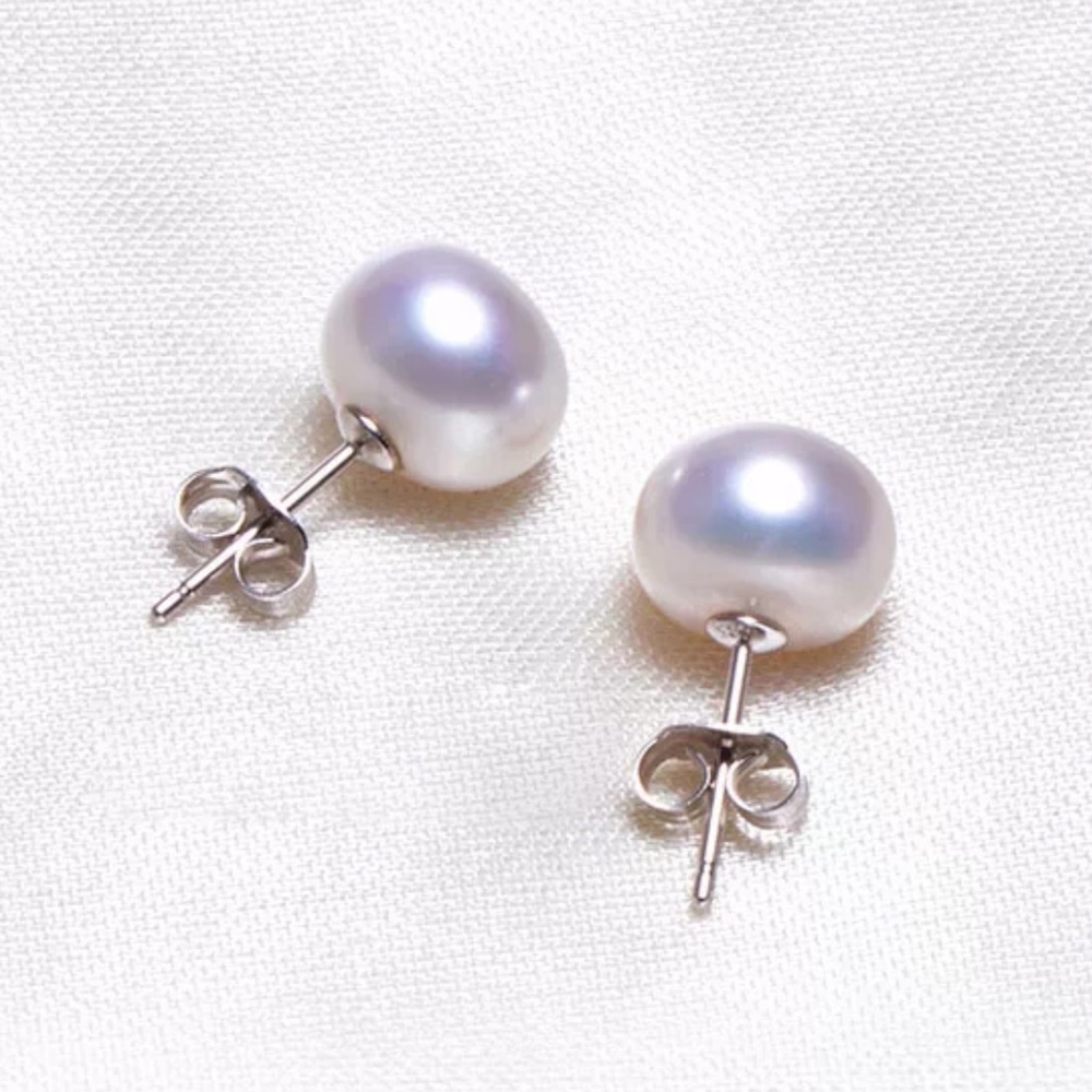 Freshwater Pearl Stud Earrings Sterling Silver - Picture 4 of 8